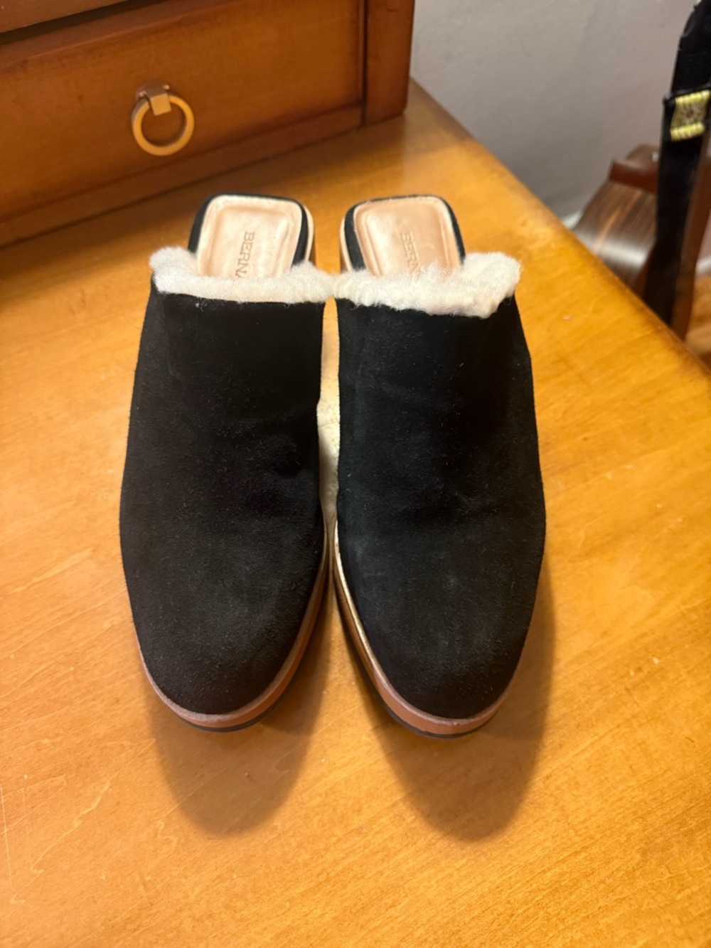 Bernardo Black Suede Faux-Fur Lined Clog Mules - Picture 4 of 5
